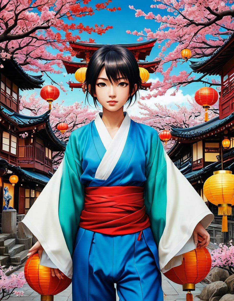 A vibrant collage showcasing the diversity of adult manga art styles, featuring colorful characters in dynamic poses, interspersed with iconic cultural symbols from Japan. Include a blend of fantasy and modern elements, with an emphasis on expressive facial features and intricate backgrounds that reflect the boldness of the genre. Aim for a captivating and playful atmosphere. super-realistic. vibrant colors. dynamic composition.